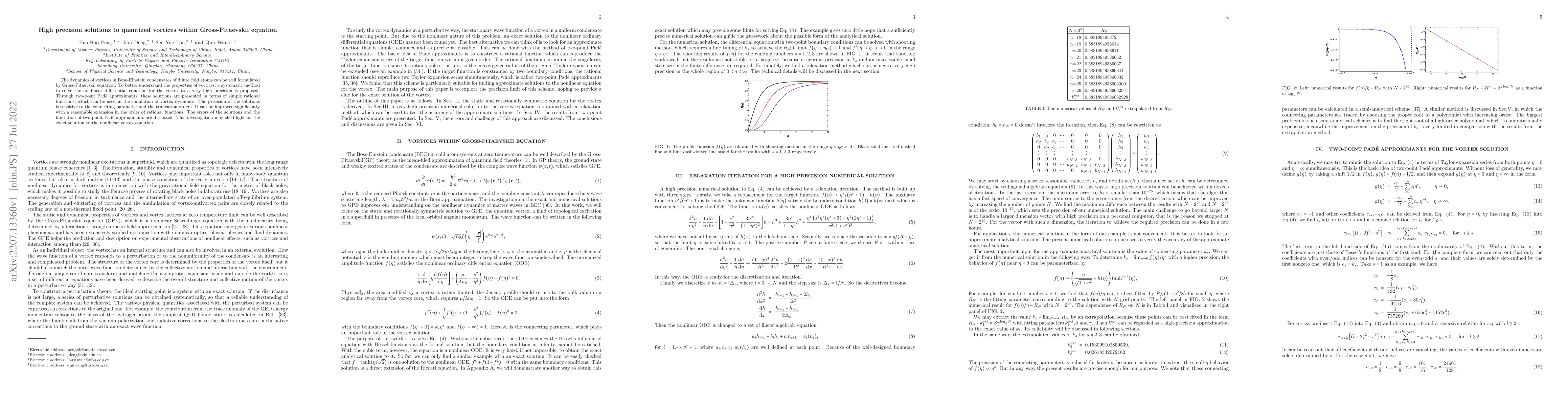 Thumbnail for High precision solutions to quantized vortices within Gross-Pitaevskii
  equation