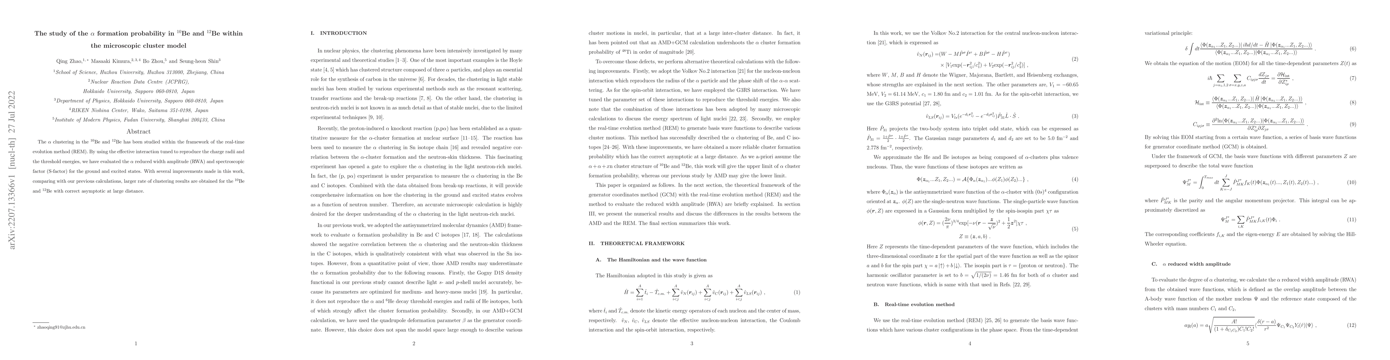 Thumbnail for The study of the alpha formation probability in 10Be and 12Be within the
  microscopic cluster model