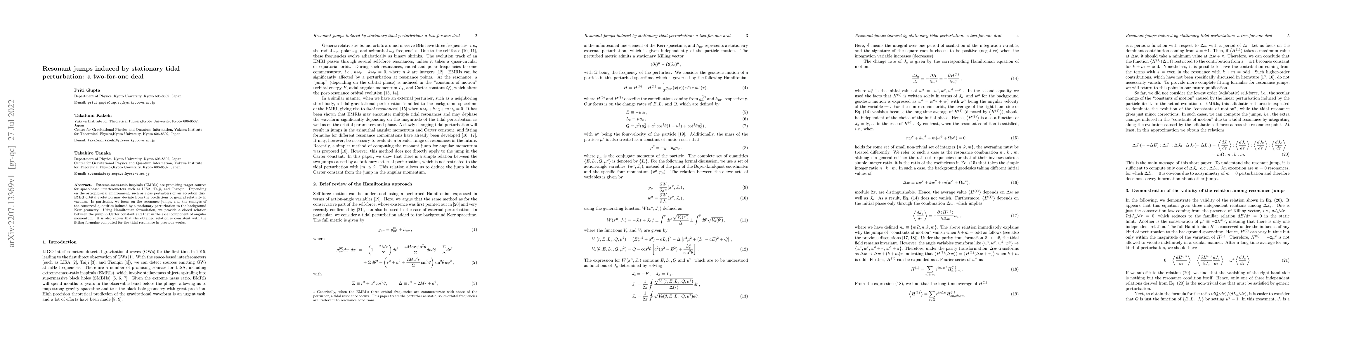Thumbnail for Resonant jumps induced by stationary tidal perturbation: a two-for-one
  deal