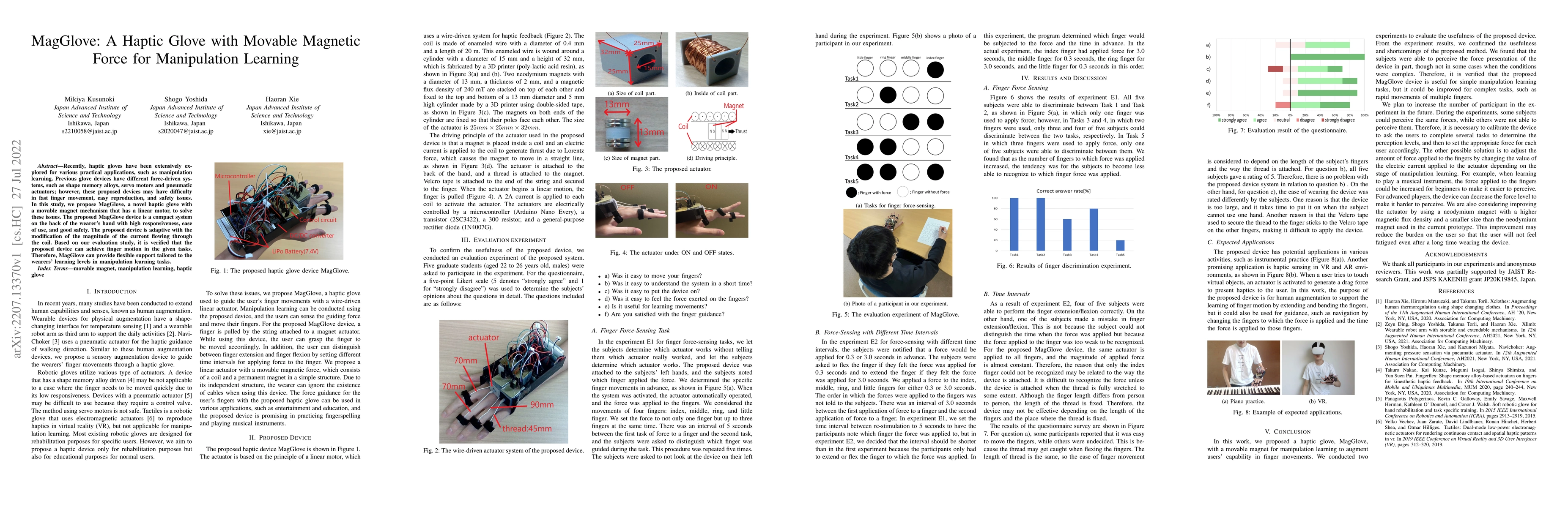 Thumbnail for MagGlove: A Haptic Glove with Movable Magnetic Force for Manipulation
  Learning