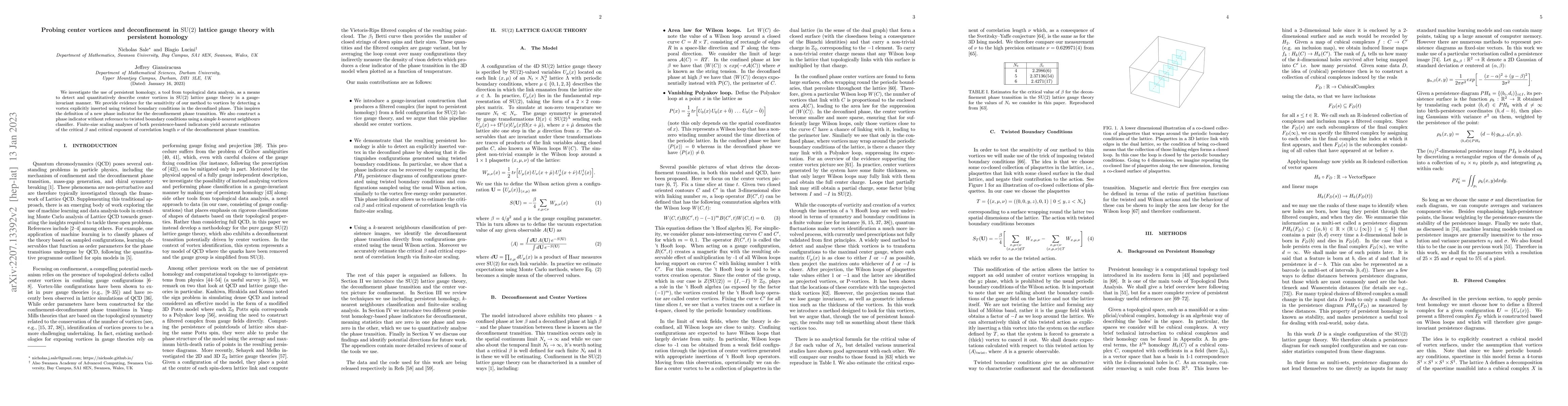 Thumbnail for Probing center vortices and deconfinement in $\mathrm{SU}(2)$ lattice
  gauge theory with persistent homology