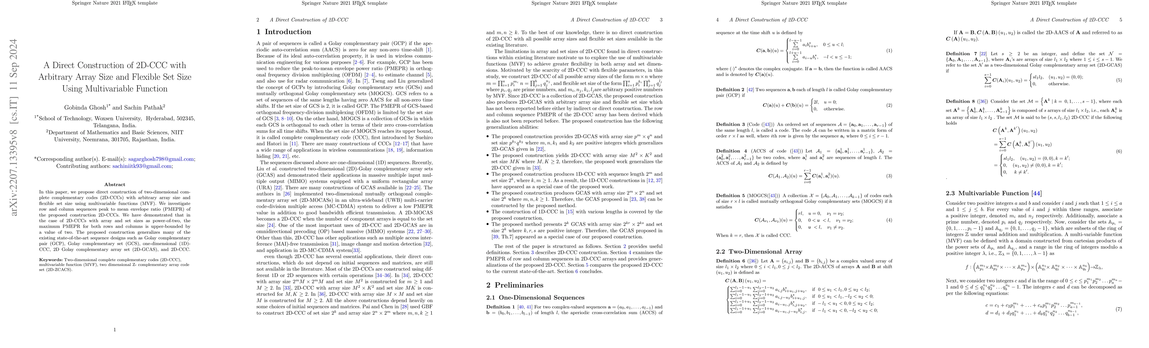 Thumbnail for A Direct Construction of 2D-CCC with Arbitrary Array Size and Flexible
  Set Size Using Multivariable Function
