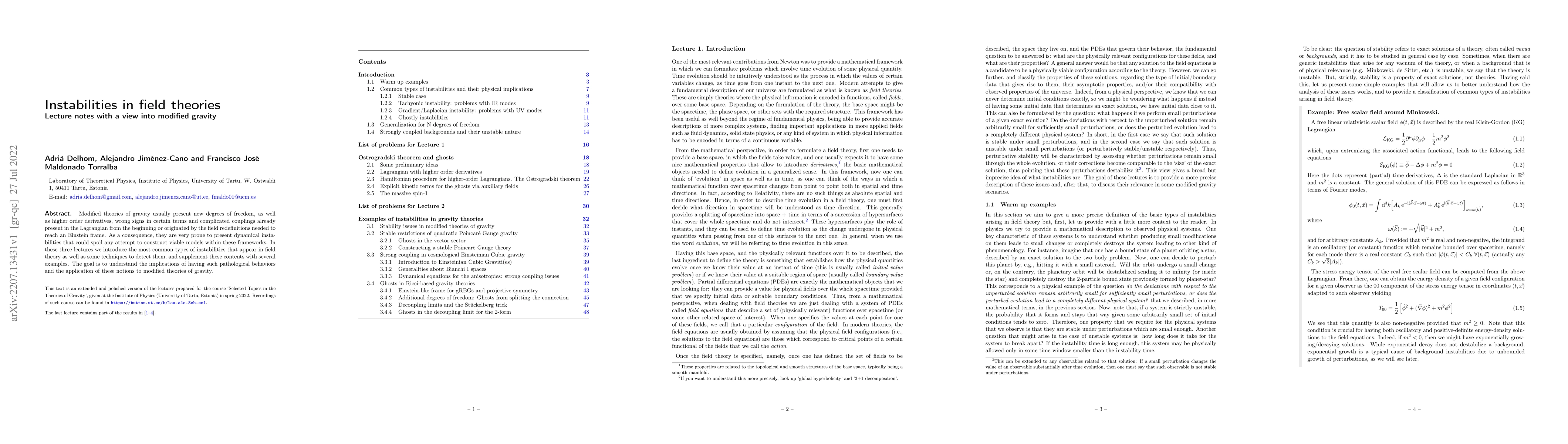 Thumbnail for Instabilities in field theories: Lecture notes with a view into modified
  gravity
