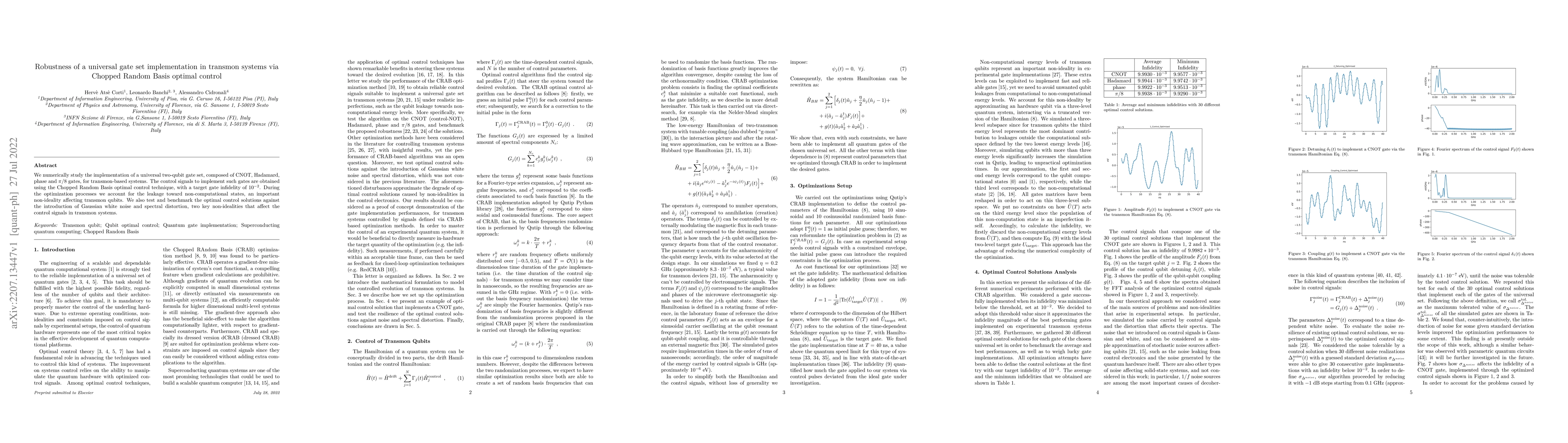 Thumbnail for Robustness of a universal gate set implementation in transmon systems
  via Chopped Random Basis optimal control