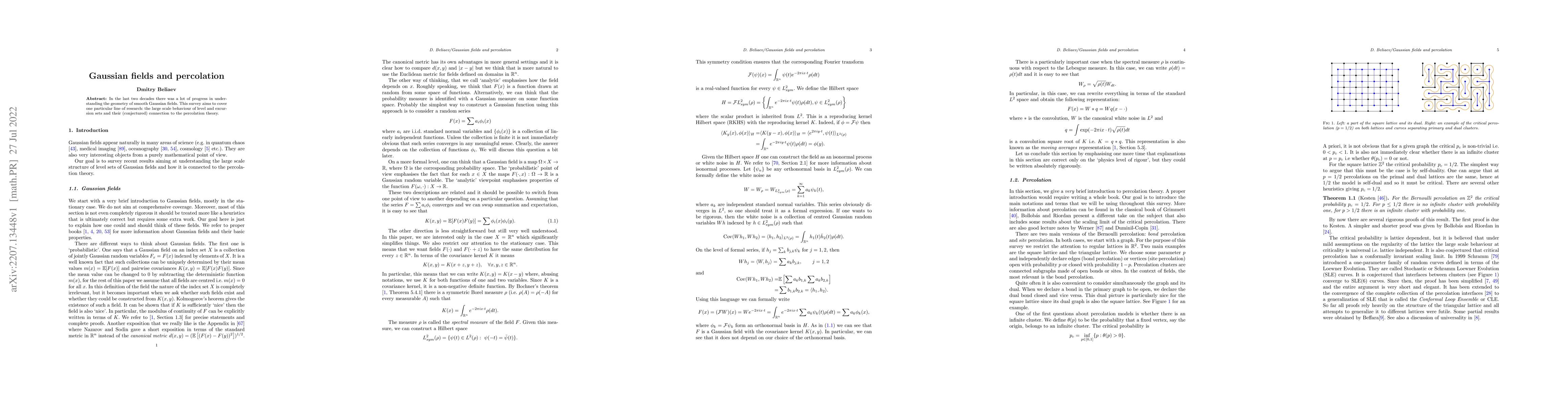 Thumbnail for Gaussian fields and percolation