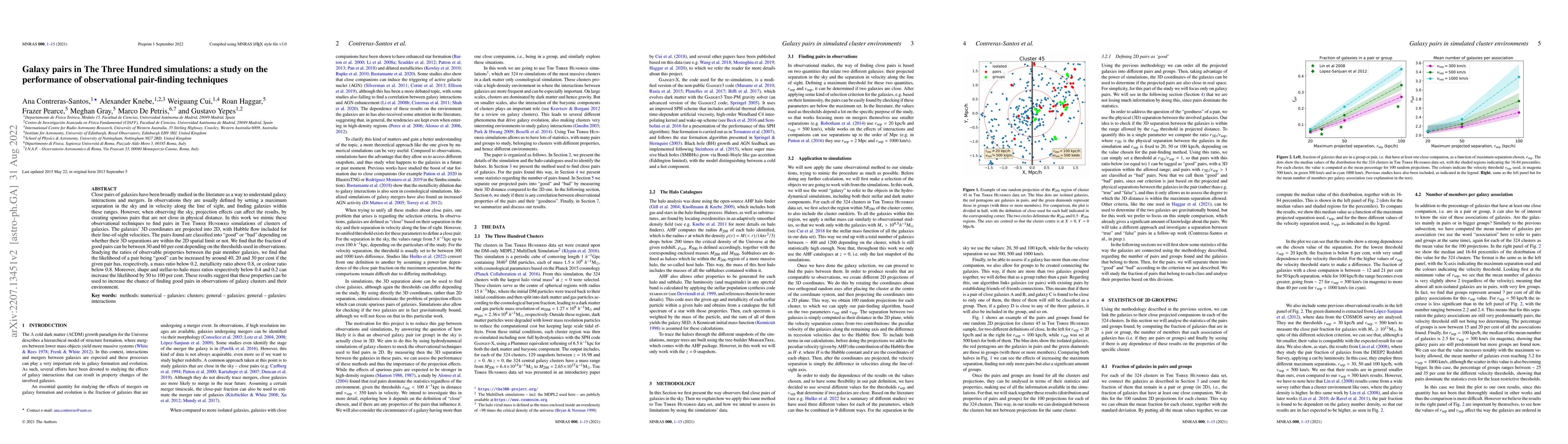 Thumbnail for Galaxy pairs in The Three Hundred simulations: a study on the
  performance of observational pair-finding techniques