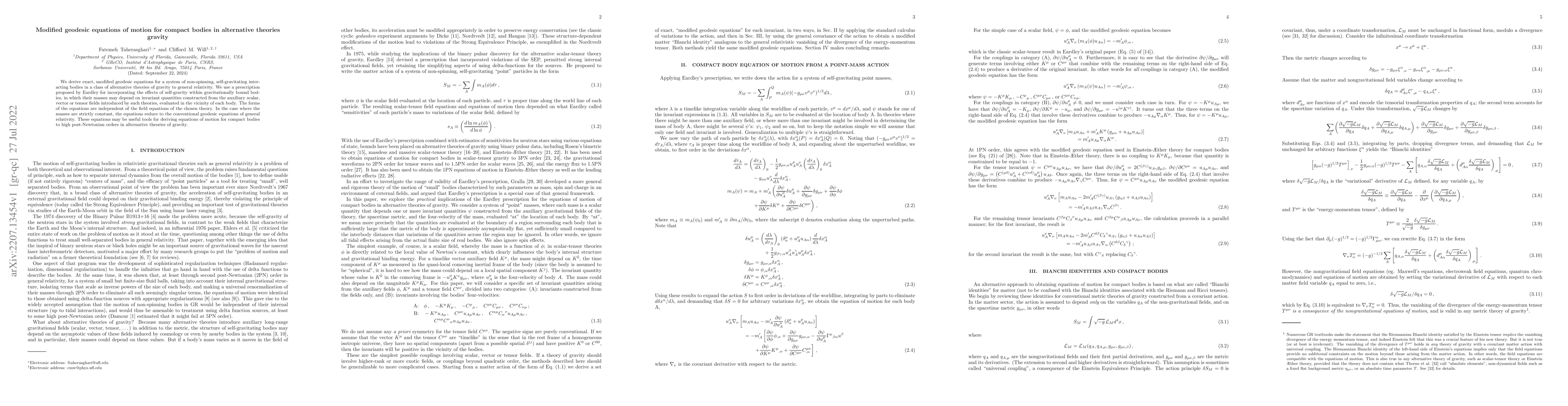 Thumbnail for Modified geodesic equations of motion for compact bodies in alternative
  theories gravity