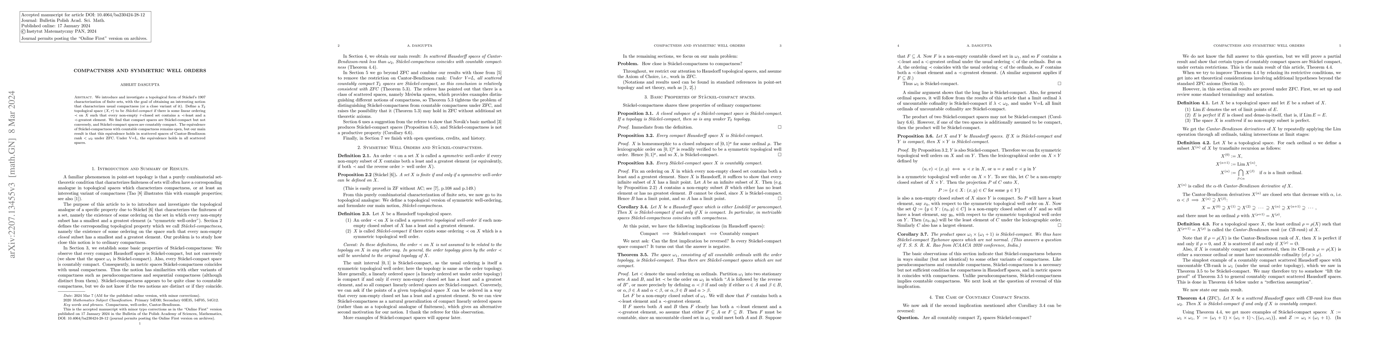 Thumbnail for Compactness and Symmetric Well Orders