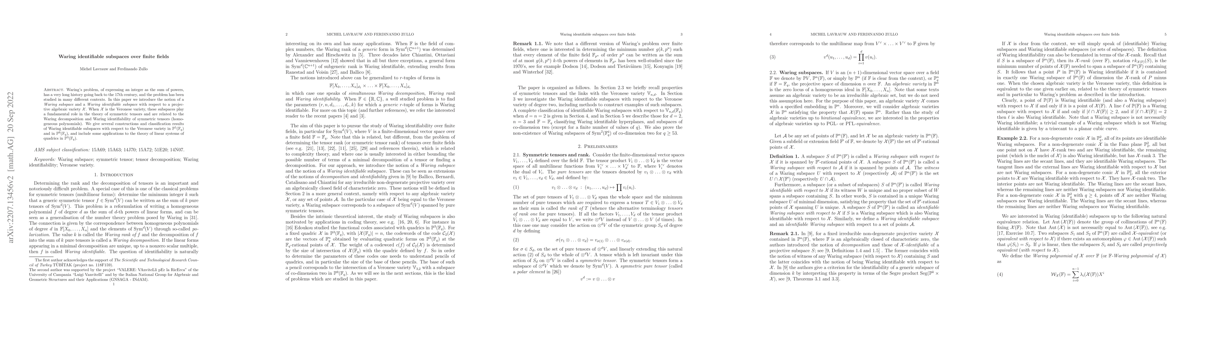 Thumbnail for Waring identifiable subspaces over finite fields