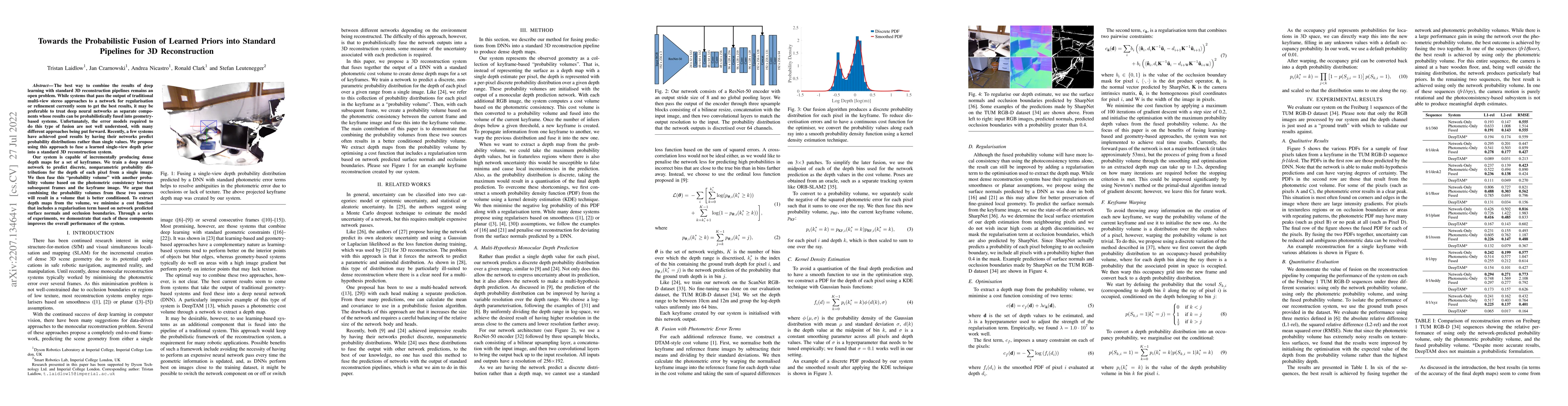 Thumbnail for Towards the Probabilistic Fusion of Learned Priors into Standard
  Pipelines for 3D Reconstruction