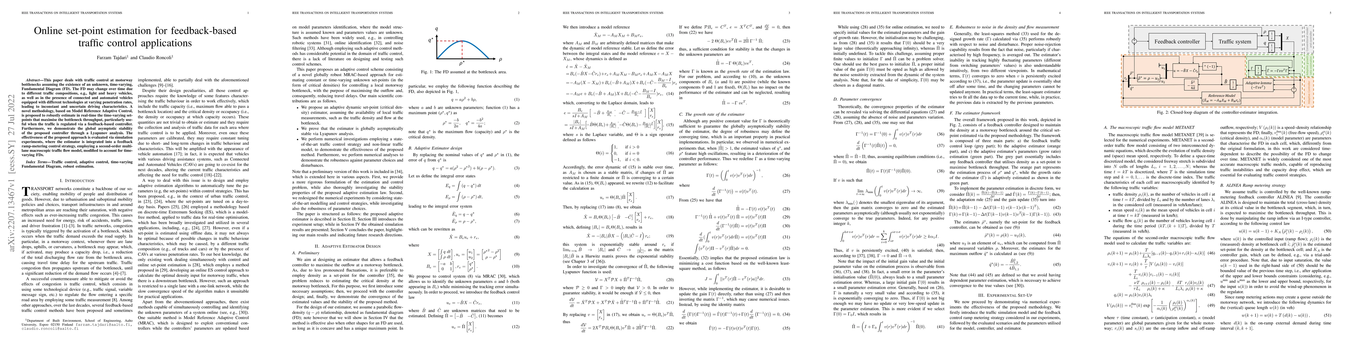 Thumbnail for Online set-point estimation for feedback-based traffic control
  applications