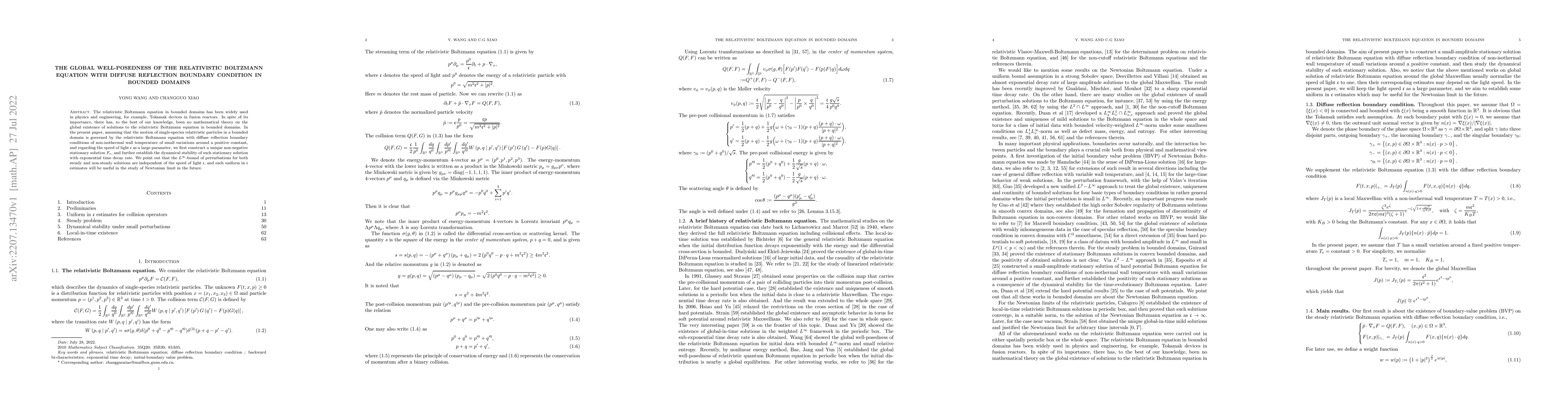 Thumbnail for The Global Well-Posedness of the Relativistic Boltzmann Equation with
  Diffuse Reflection Boundary Condition in Bounded Domains