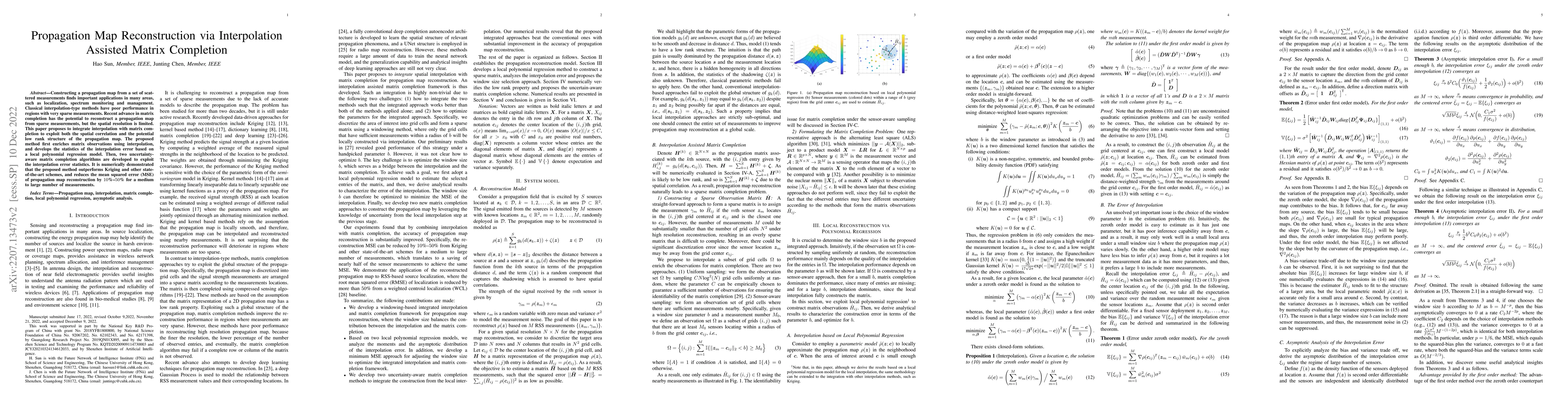 Thumbnail for Propagation Map Reconstruction via Interpolation Assisted Matrix
  Completion