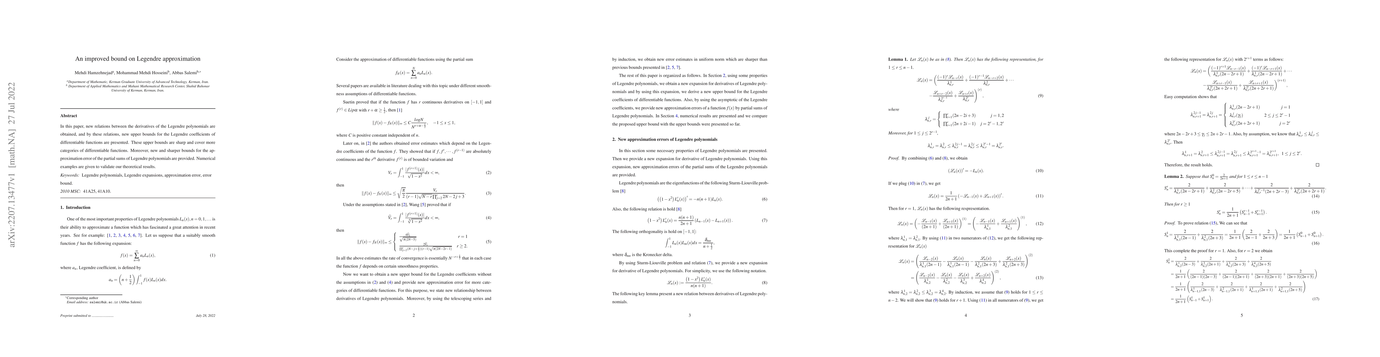 Thumbnail for An improved bound on Legendre approximation
