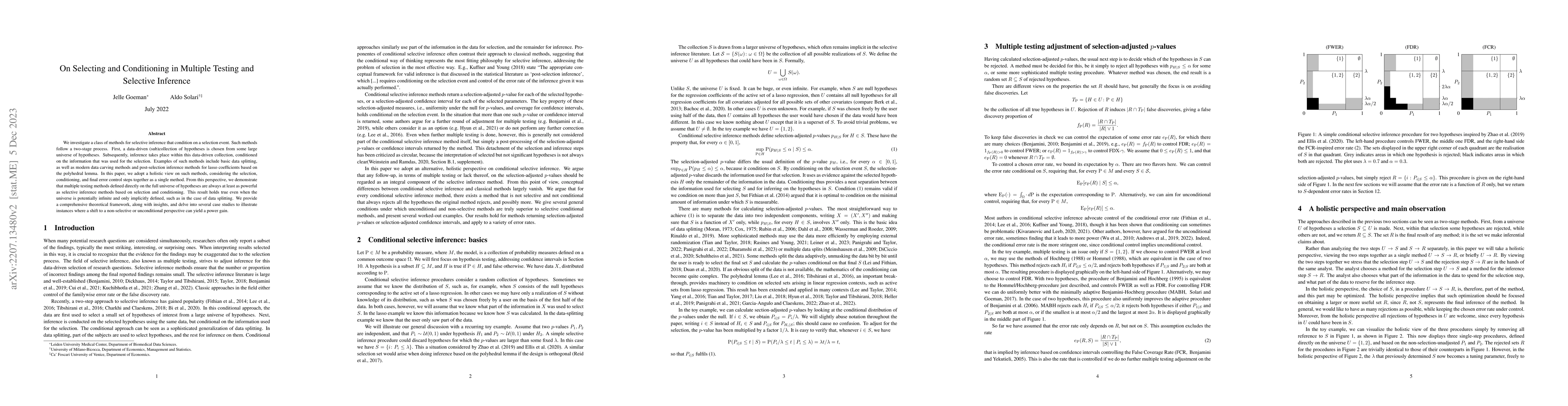 Thumbnail for On Selecting and Conditioning in Multiple Testing and Selective
  Inference