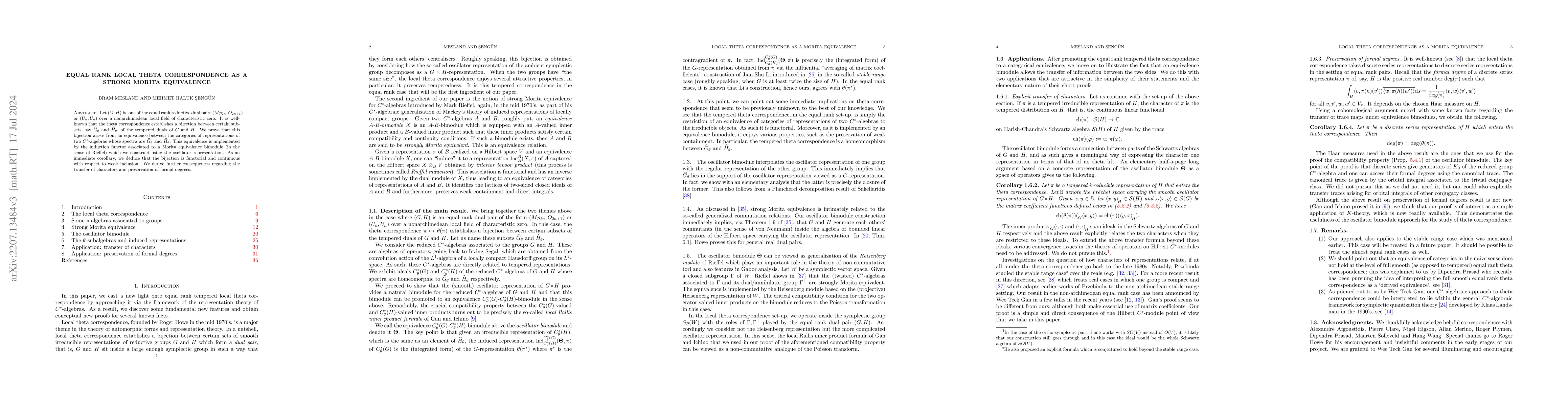 Thumbnail for Equal rank local theta correspondence as a strong Morita equivalence