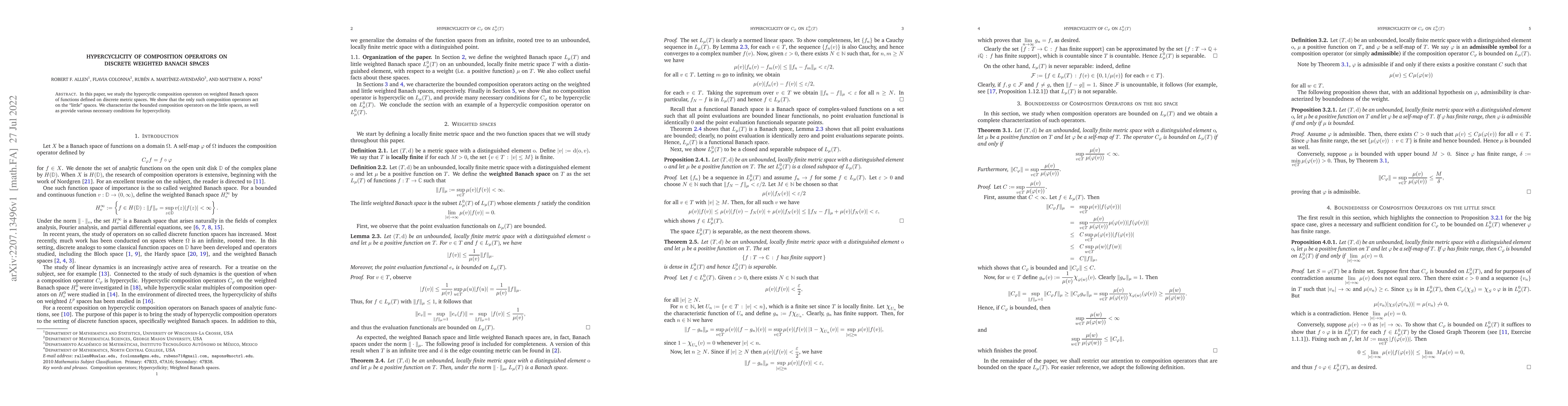 Thumbnail for Hypercyclicity of composition operators on discrete weighted Banach
  spaces