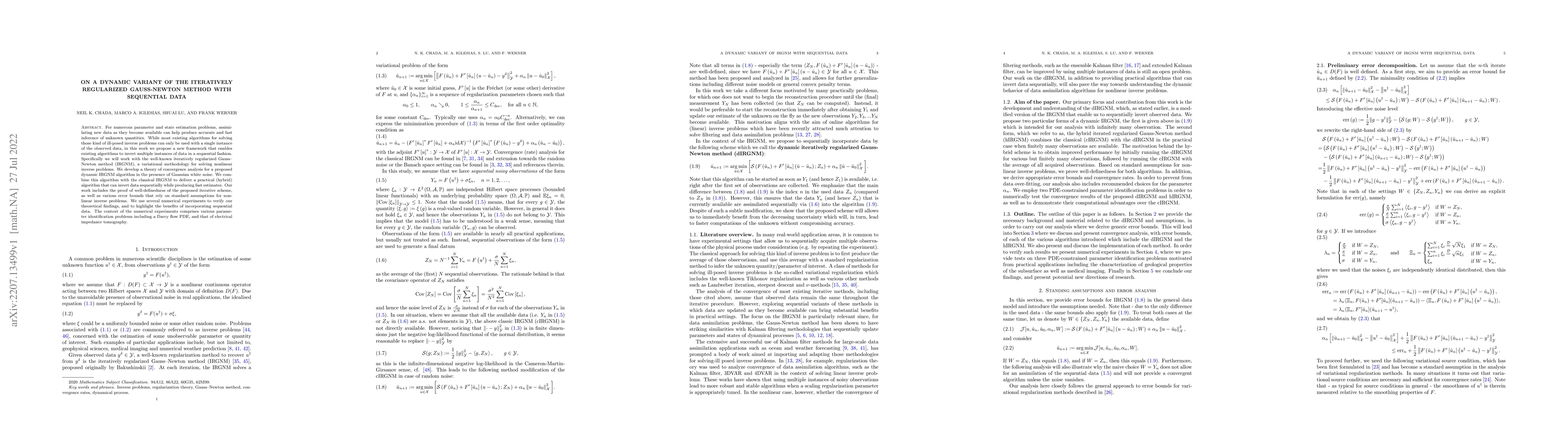 Thumbnail for On a Dynamic Variant of the Iteratively Regularized Gauss-Newton Method
  with Sequential Data