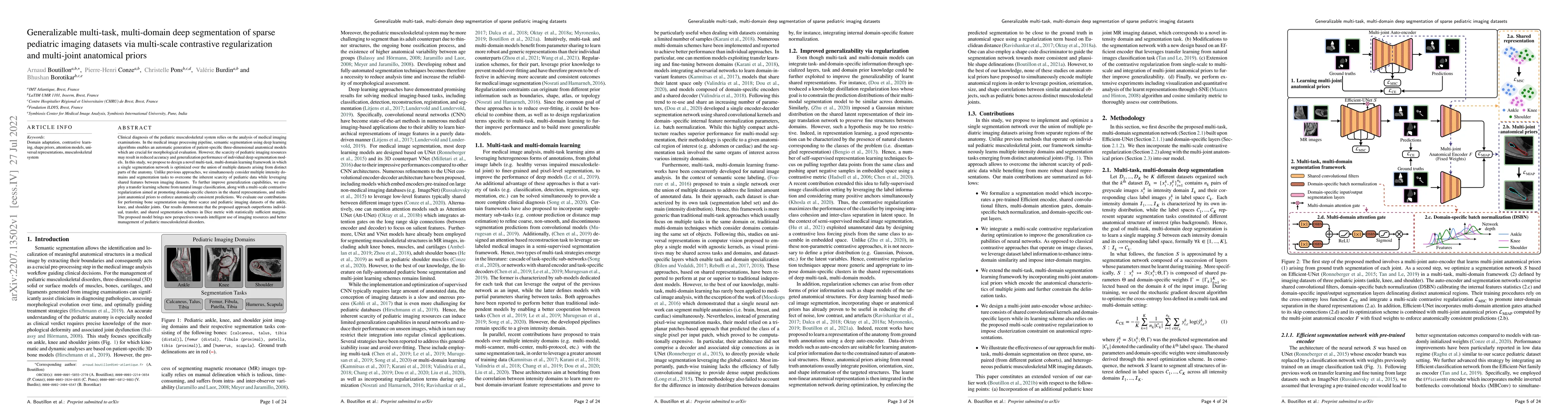 Thumbnail for Generalizable multi-task, multi-domain deep segmentation of sparse
  pediatric imaging datasets via multi-scale contrastive regularization and
  multi-joint anatomical priors