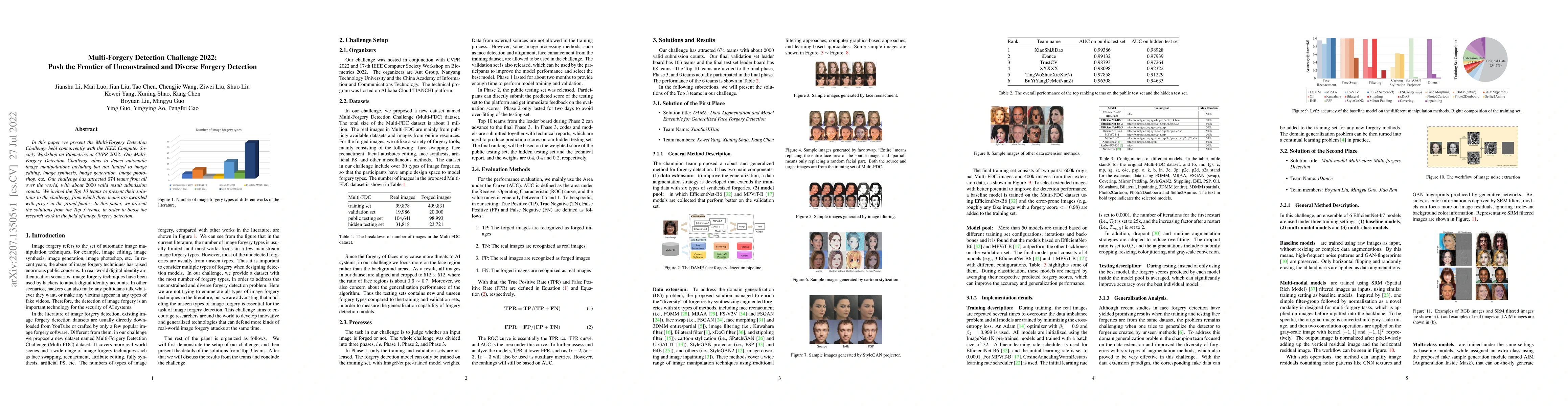 Thumbnail for Multi-Forgery Detection Challenge 2022: Push the Frontier of
  Unconstrained and Diverse Forgery Detection