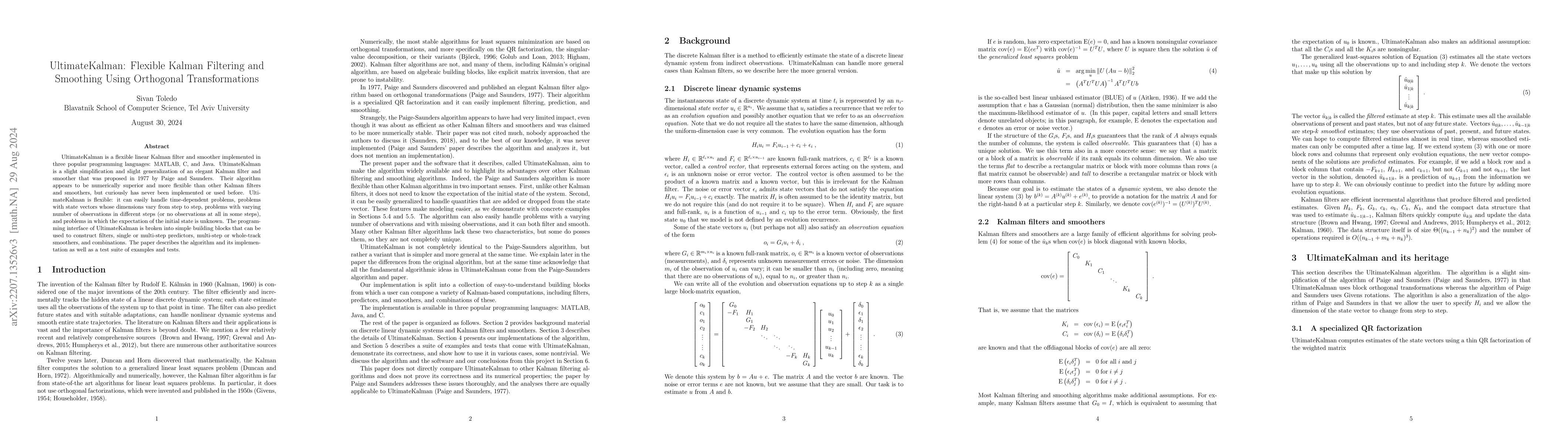 Thumbnail for UltimateKalman: Flexible Kalman Filtering and Smoothing Using Orthogonal
  Transformations