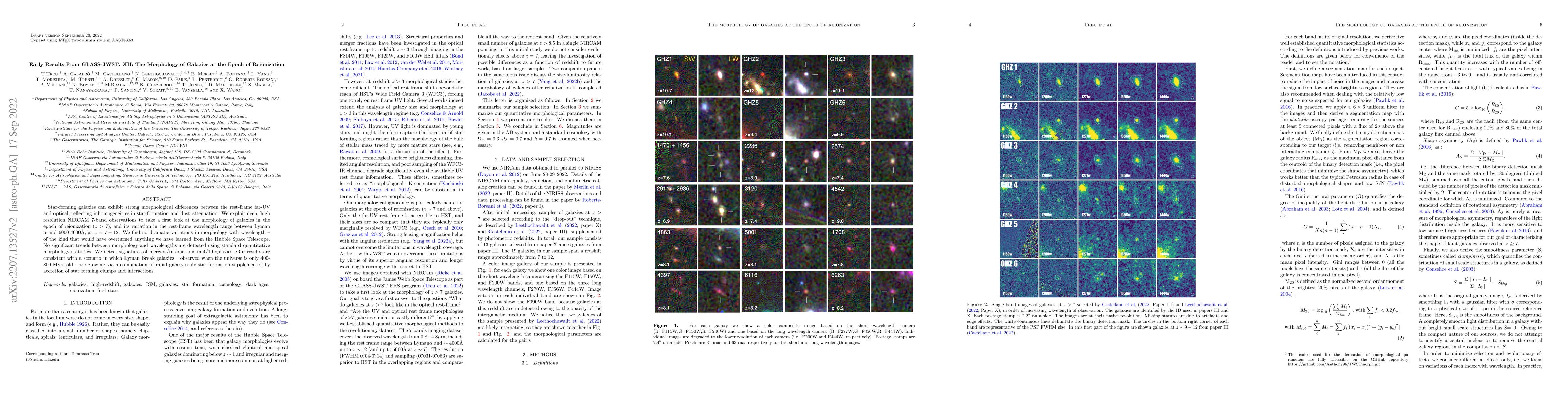 Thumbnail for Early Results From GLASS-JWST. XII: The Morphology of Galaxies at the
  Epoch of Reionization