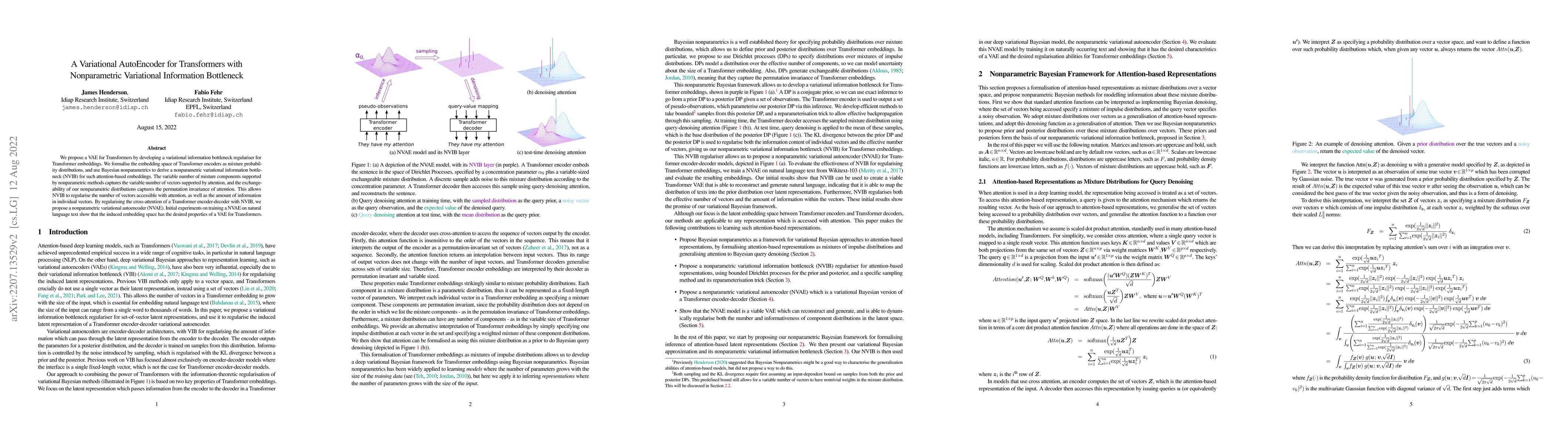Thumbnail for A Variational AutoEncoder for Transformers with Nonparametric
  Variational Information Bottleneck