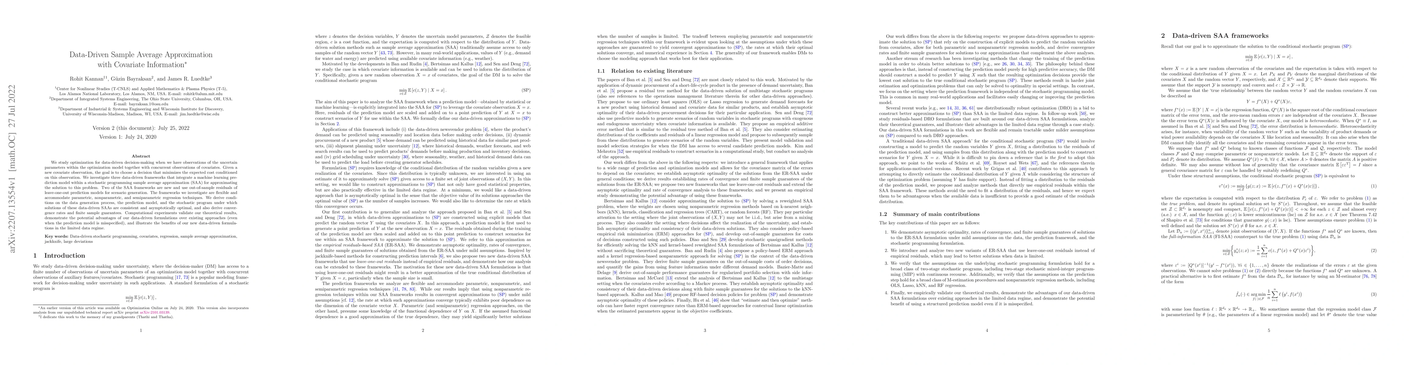 Thumbnail for Data-Driven Sample Average Approximation with Covariate Information
