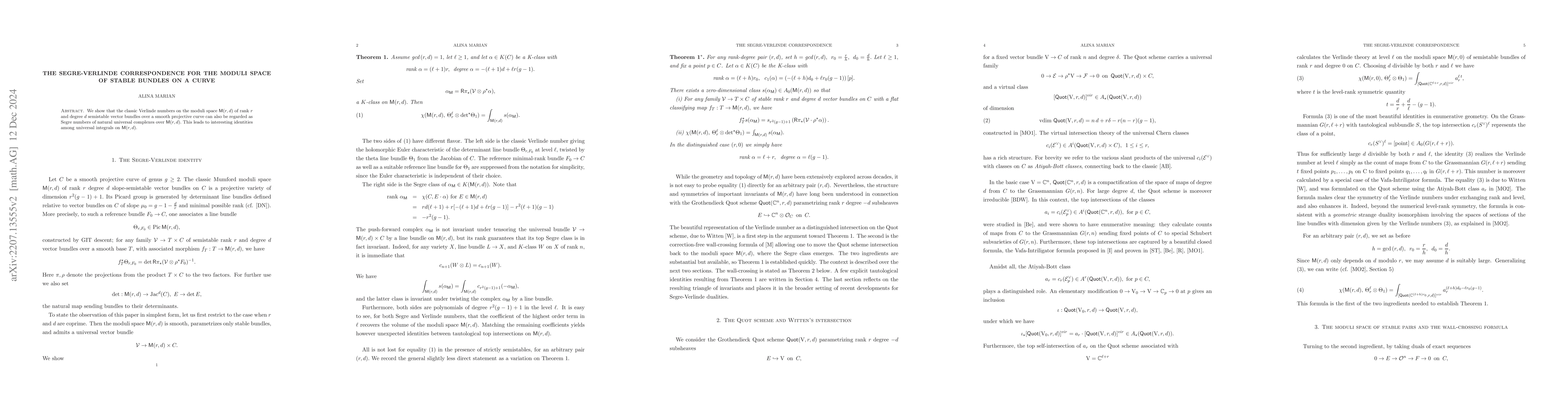Thumbnail for The Segre-Verlinde correspondence for the moduli space of stable bundles
  on a curve