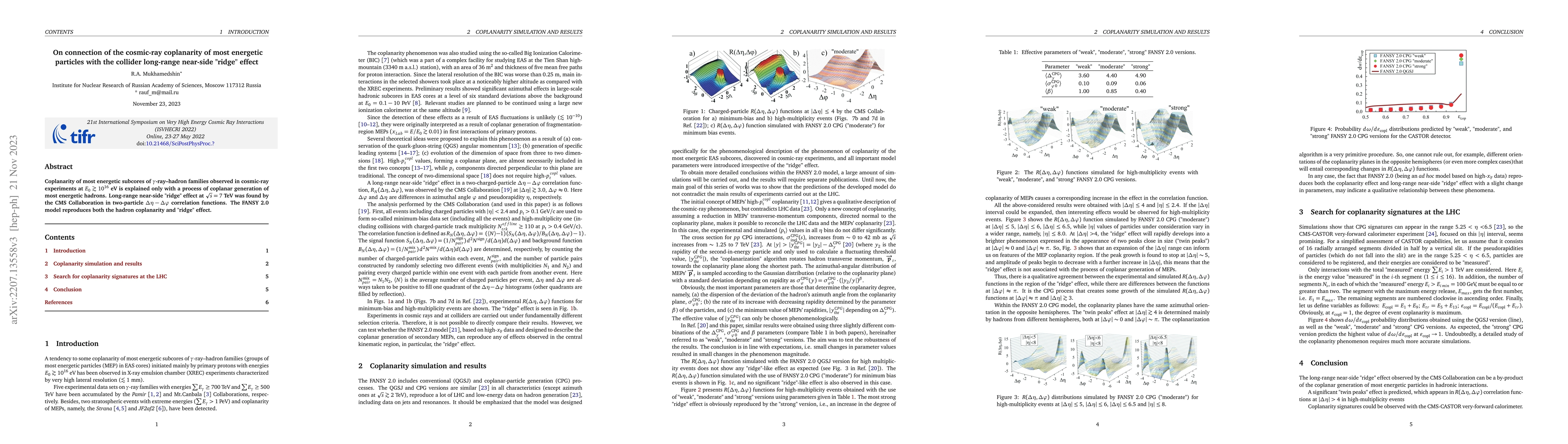 Thumbnail for On connection of the cosmic-ray coplanarity of most energetic particles
  with the collider long-range near-side "ridge" effect