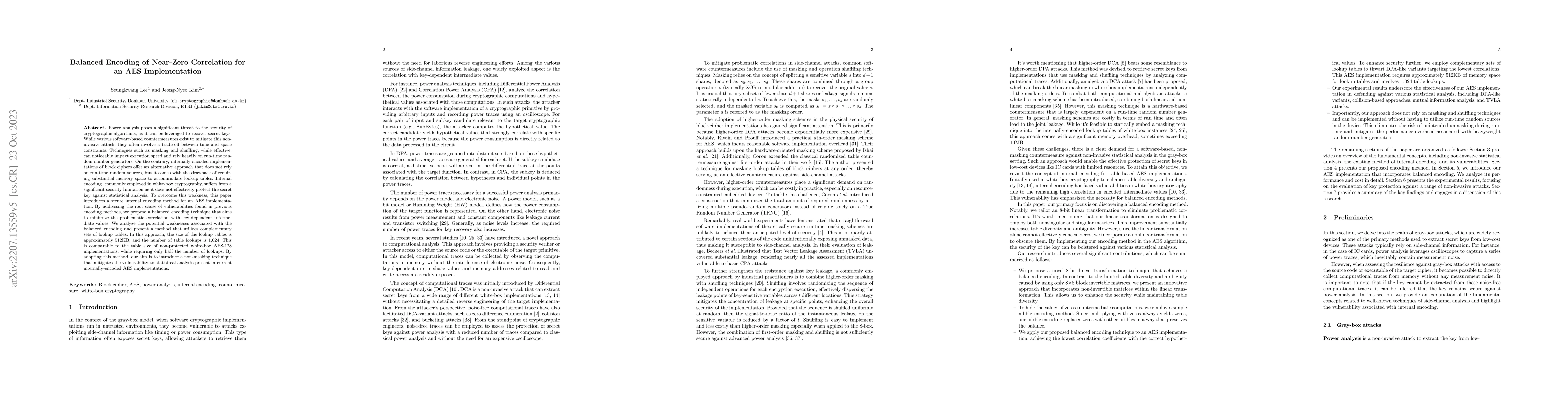 Thumbnail for Balanced Encoding of Near-Zero Correlation for an AES Implementation