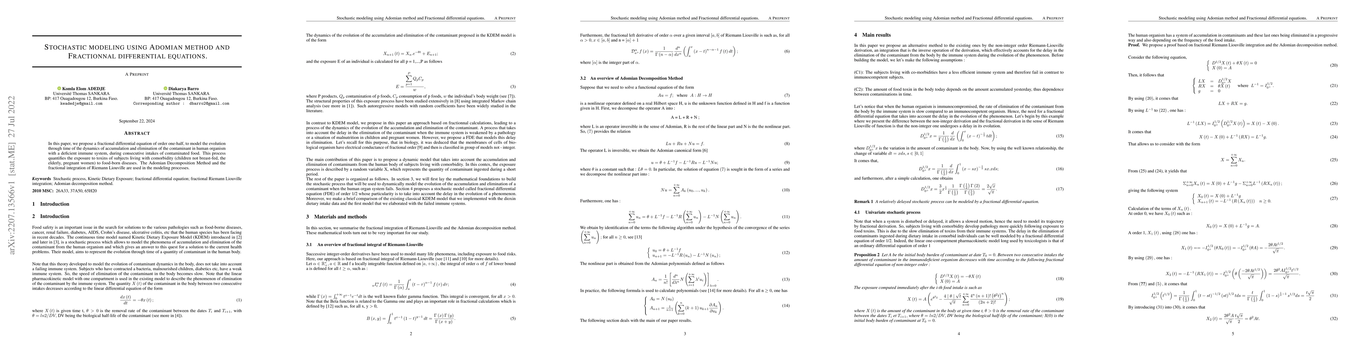 Thumbnail for Stochastic modeling using Adomian method and fractionnal differential
  equations