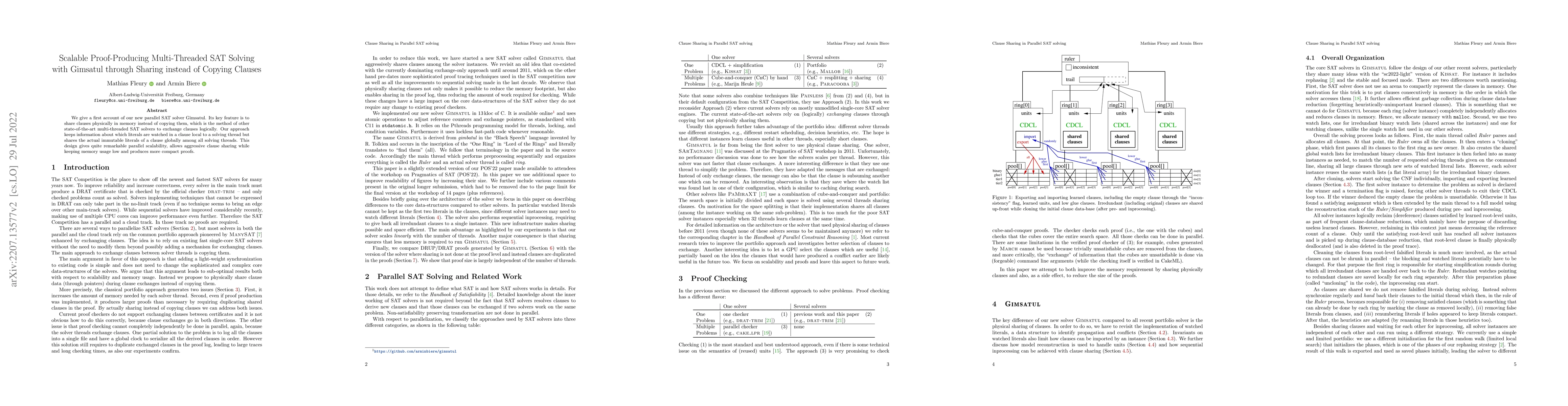 Thumbnail for Scalable Proof Producing Multi-Threaded SAT Solving with Gimsatul
  through Sharing instead of Copying Clauses