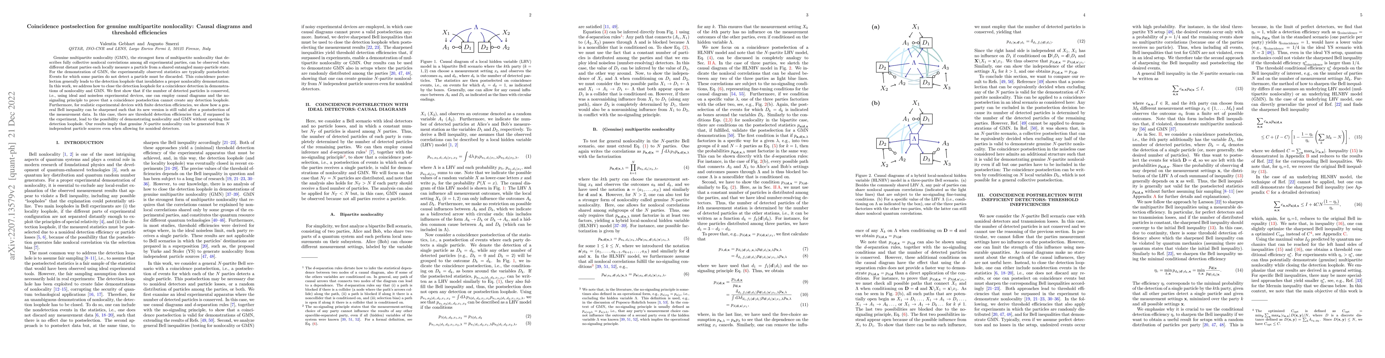 Thumbnail for Coincidence postselection for genuine multipartite nonlocality: Causal
  diagrams and threshold efficiencies