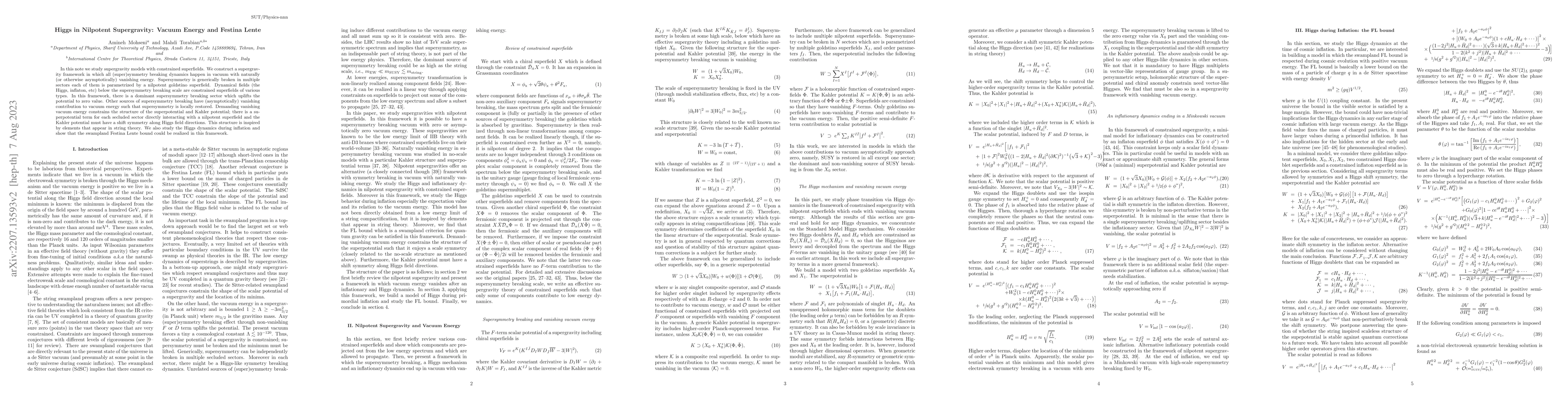 Thumbnail for Higgs in Nilpotent Supergravity: Vacuum Energy and Festina Lente