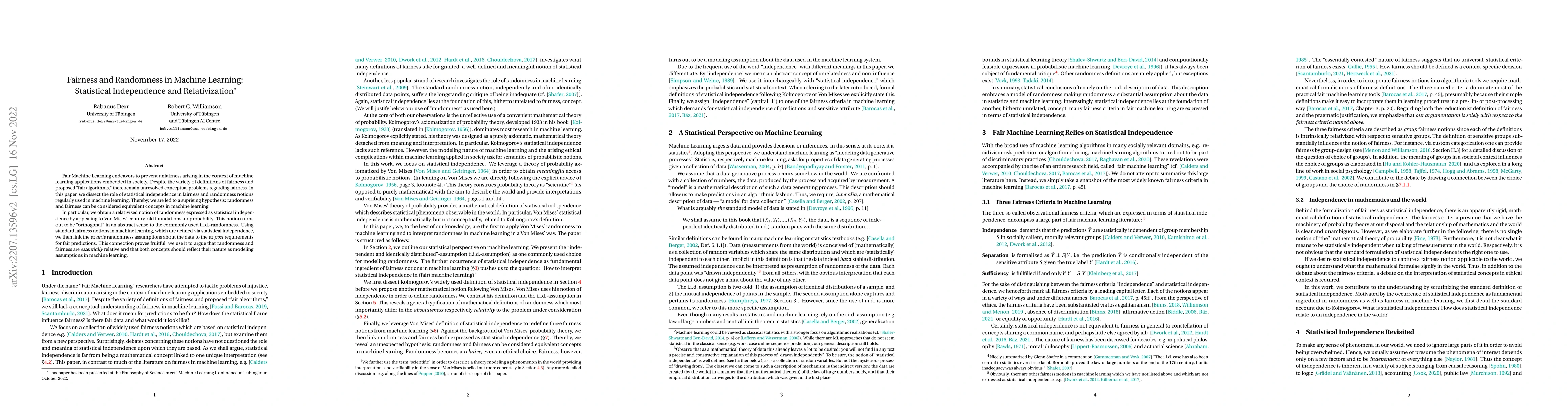 Thumbnail for Fairness and Randomness in Machine Learning: Statistical Independence
  and Relativization