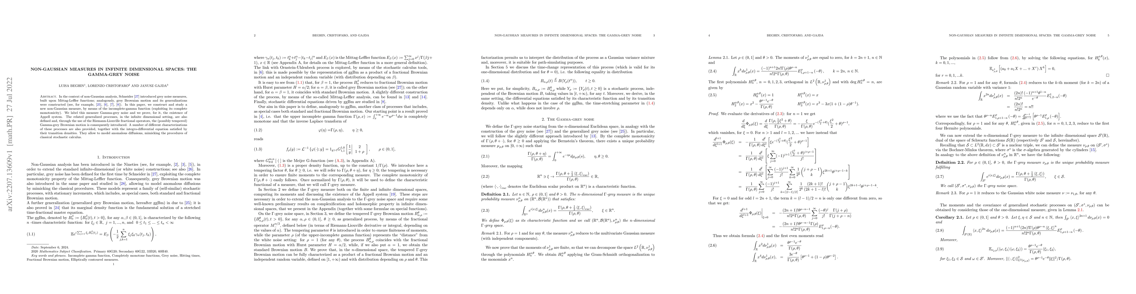 Thumbnail for Non-Gaussian Measures in Infinite Dimensional Spaces: the Gamma-Grey
  Noise