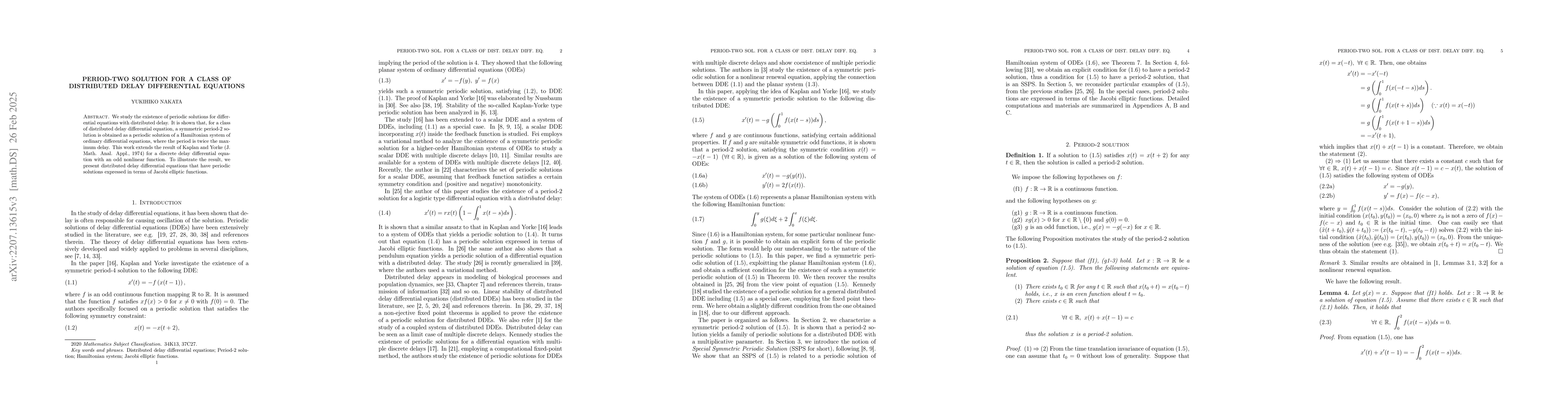Thumbnail for Period two solution for a class of distributed delay differential
  equations