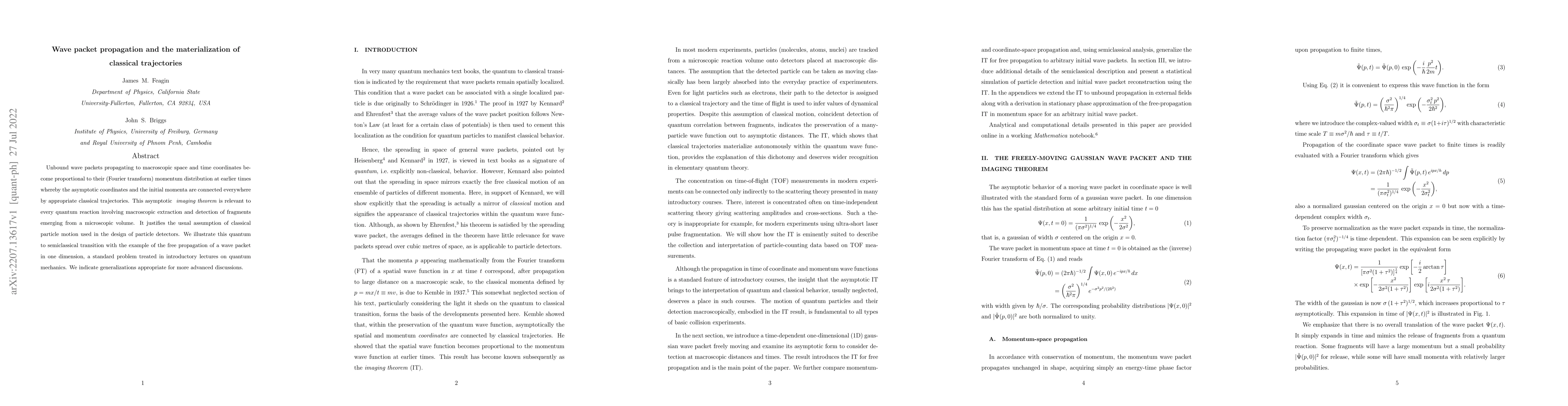 Thumbnail for Wave packet propagation and the materialization of classical
  trajectories