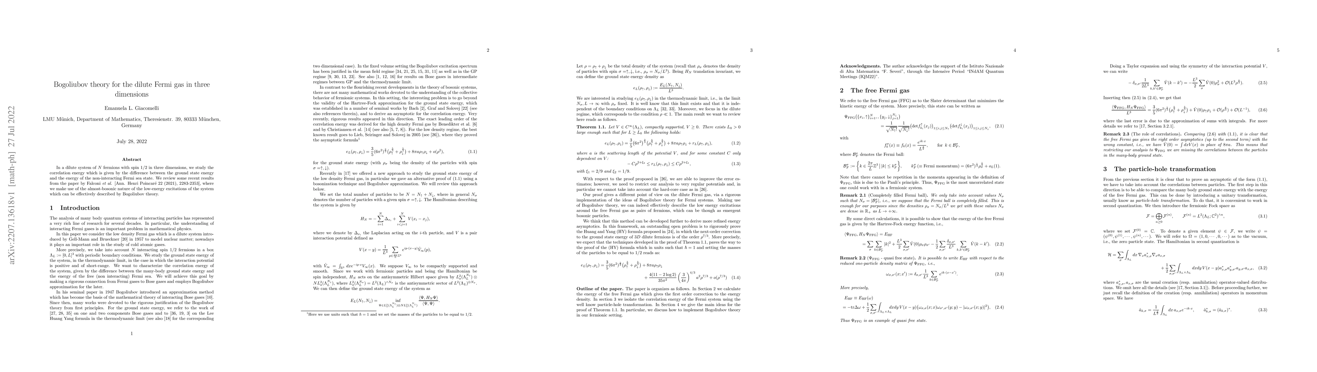 Thumbnail for Bogoliubov theory for the dilute Fermi gas in three dimensions