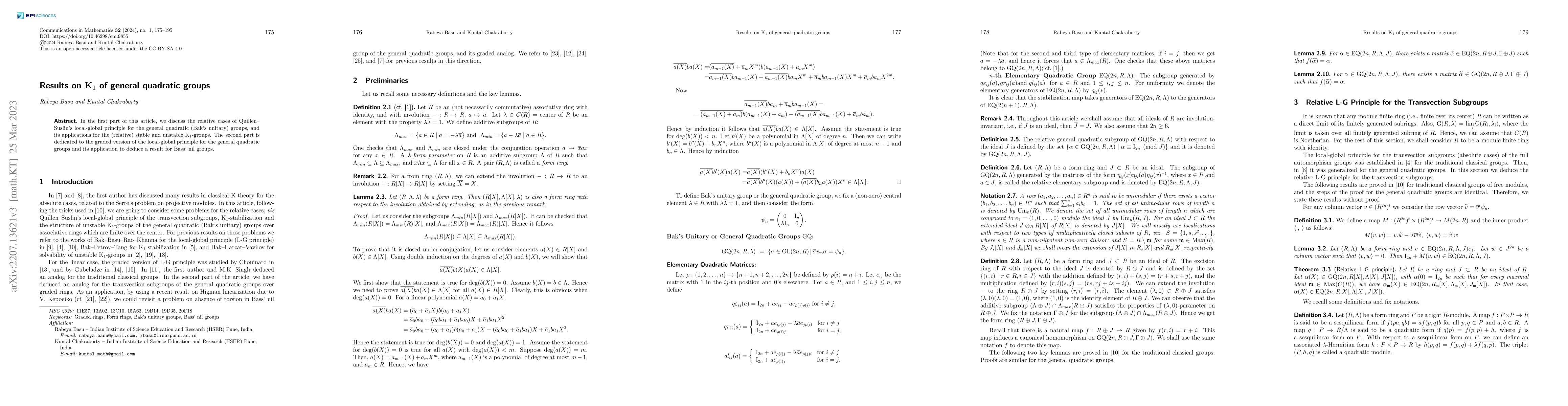 Thumbnail for Results on $\mathrm{K}_1$ of general quadratic groups