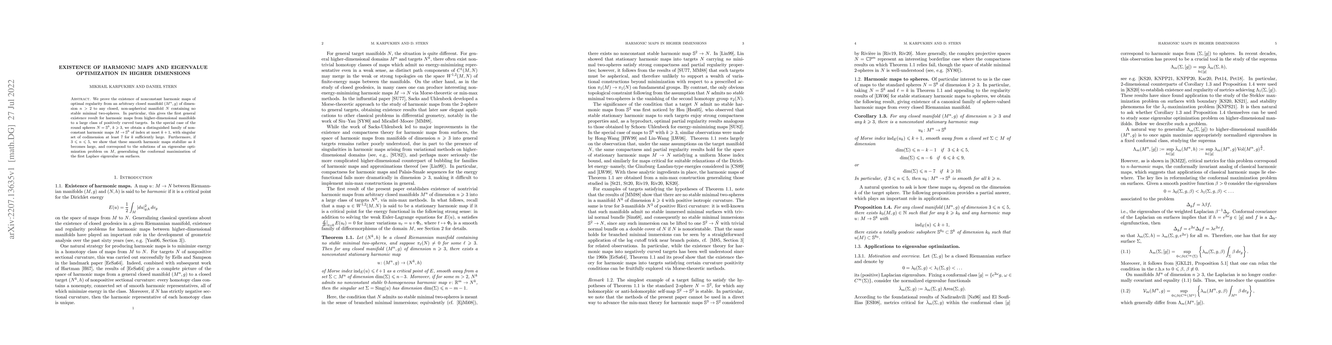 Thumbnail for Existence of harmonic maps and eigenvalue optimization in higher
  dimensions