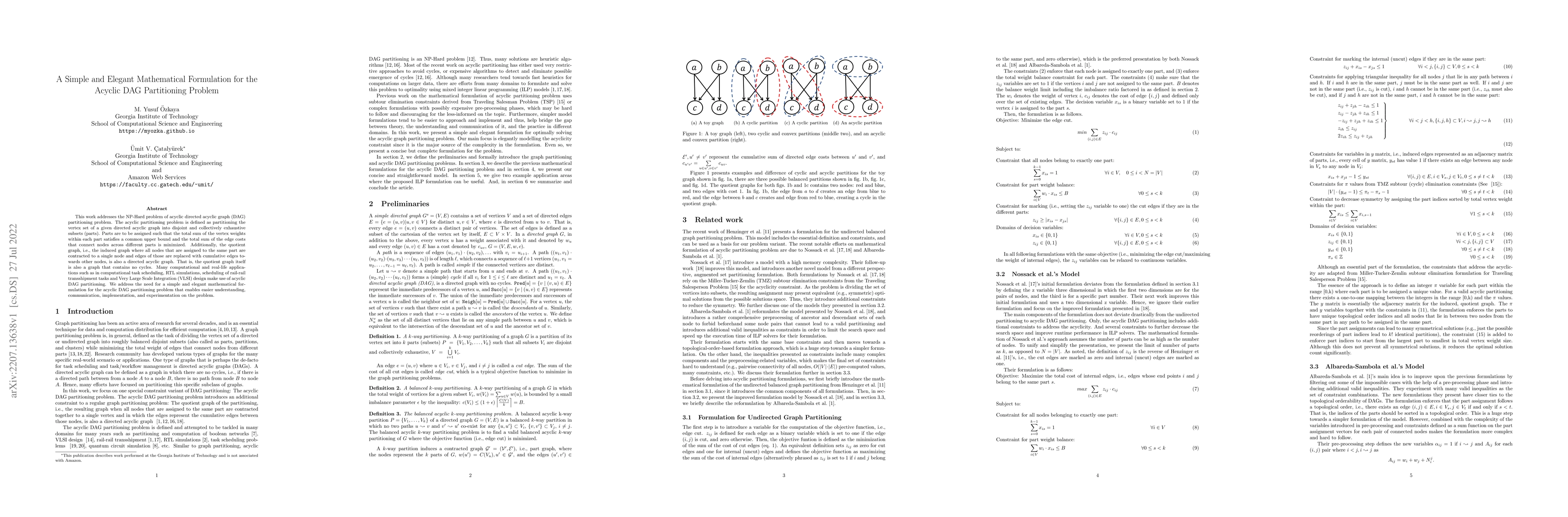 Thumbnail for A Simple and Elegant Mathematical Formulation for the Acyclic DAG
  Partitioning Problem