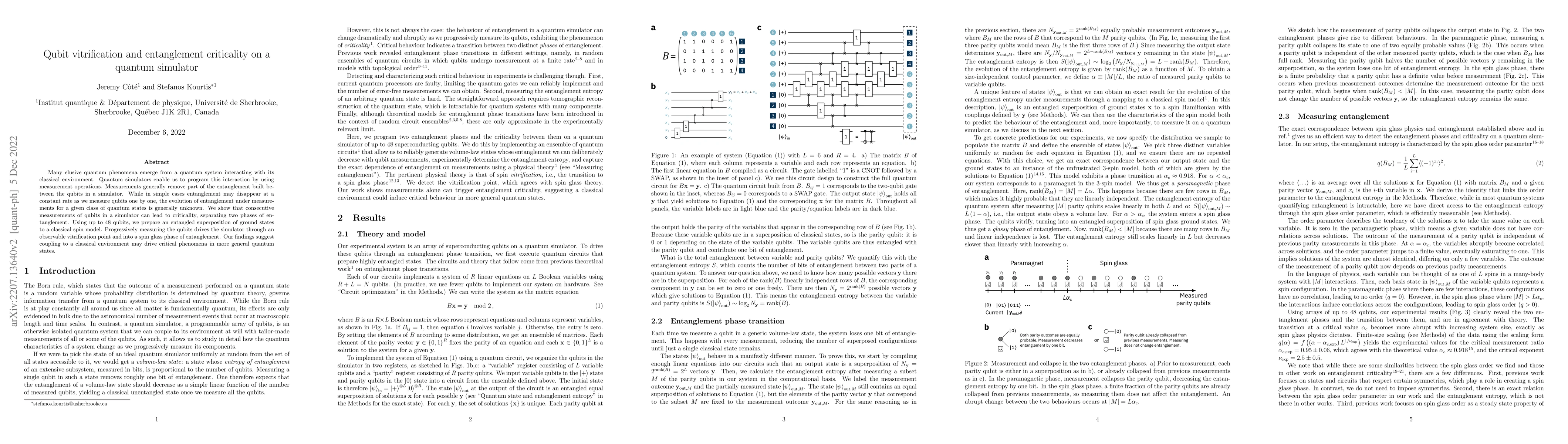 Thumbnail for Qubit Vitrification and Entanglement Criticality on a Quantum Simulator