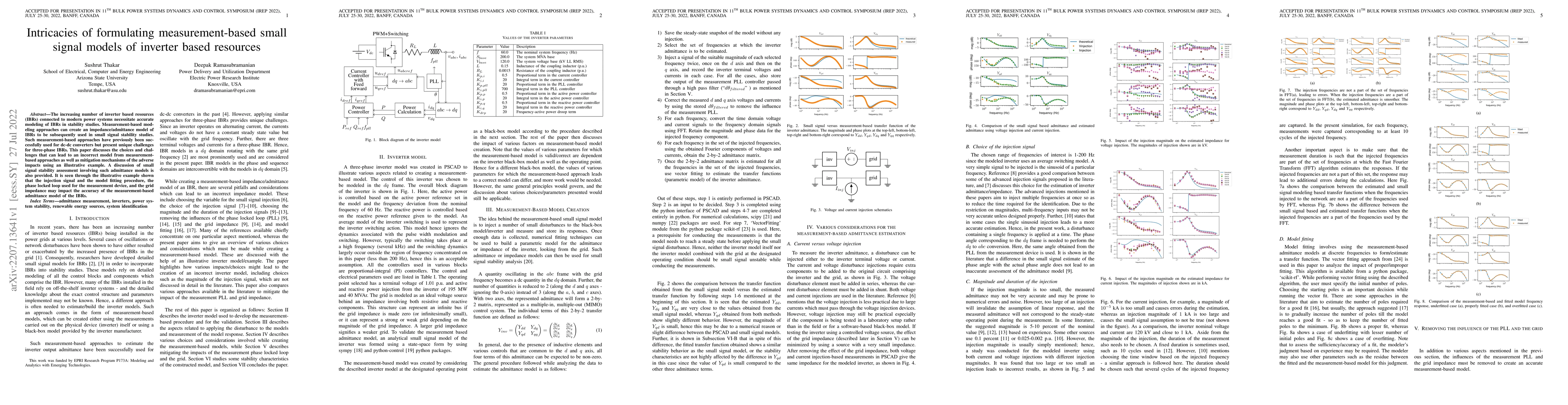 Thumbnail for Intricacies of formulating measurement-based small signal models of
  inverter based resources