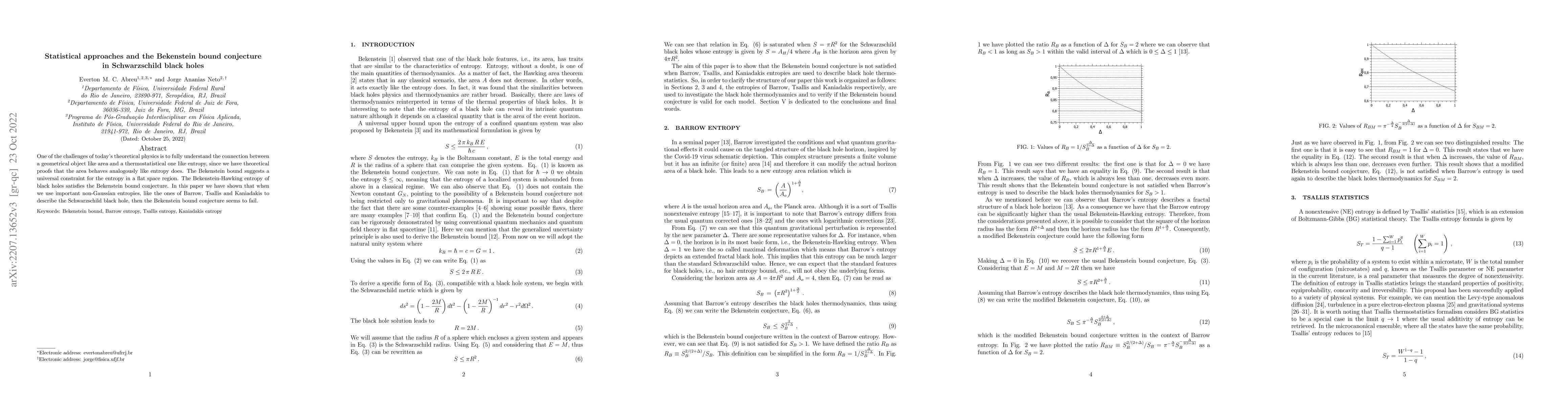 Thumbnail for Statistical approaches and the Bekenstein bound conjecture in
  Schwarzschild black holes