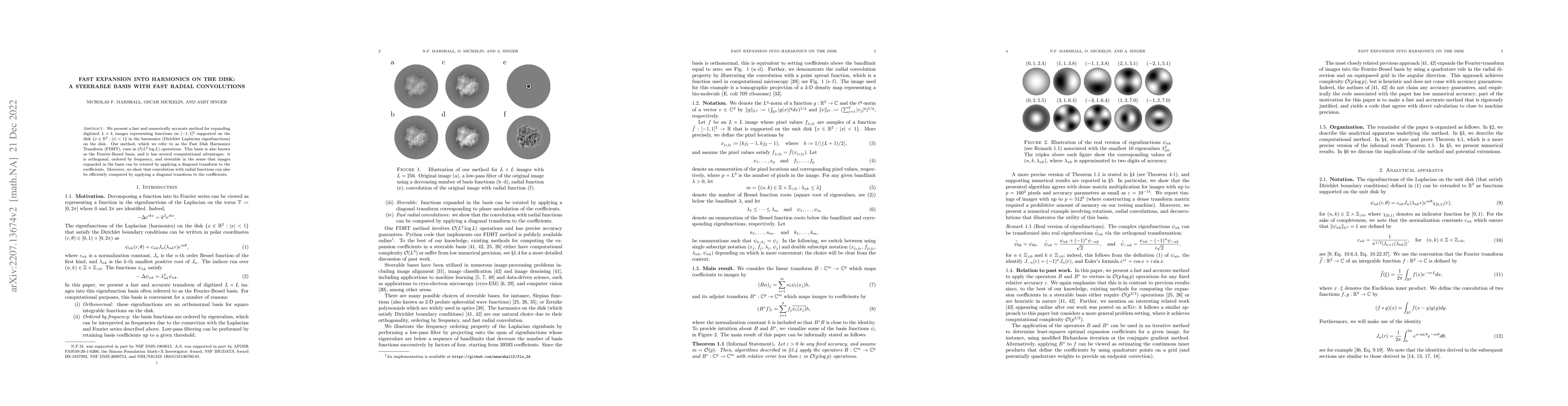 Thumbnail for Fast expansion into harmonics on the disk: a steerable basis with fast
  radial convolutions