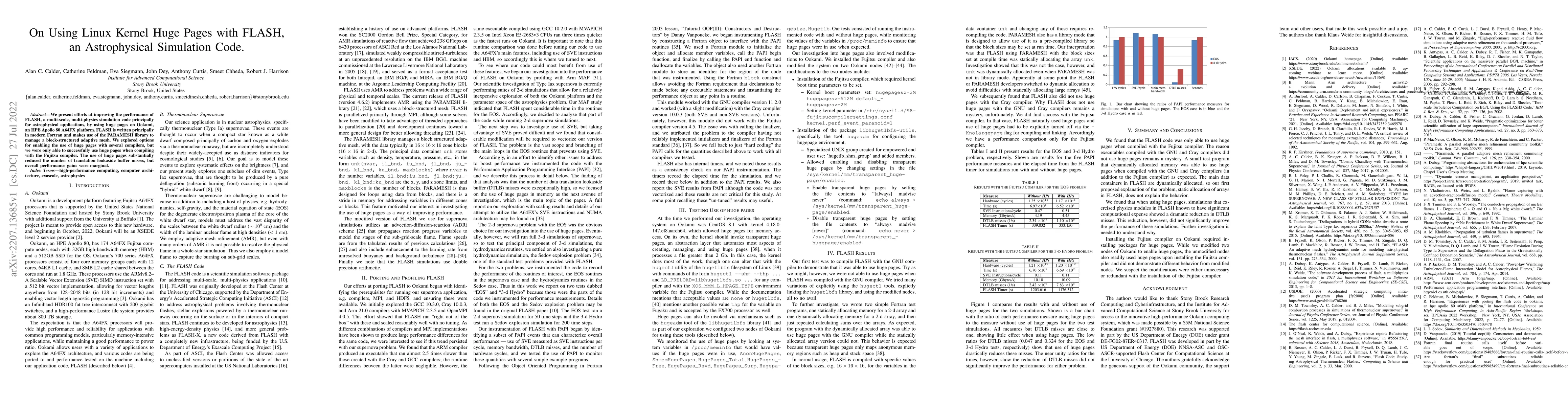 Thumbnail for On Using Linux Kernel Huge Pages with FLASH, an Astrophysical Simulation
  Code