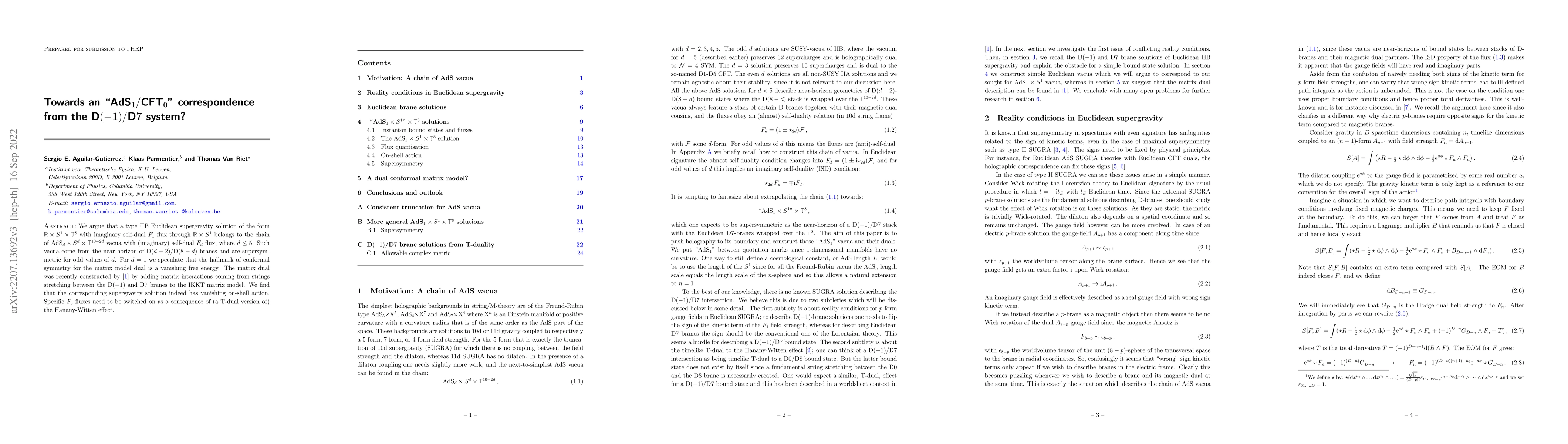 Thumbnail for Towards an "AdS$_1/$CFT$_0$" correspondence from the D$(-1)/$D$7$
  system?