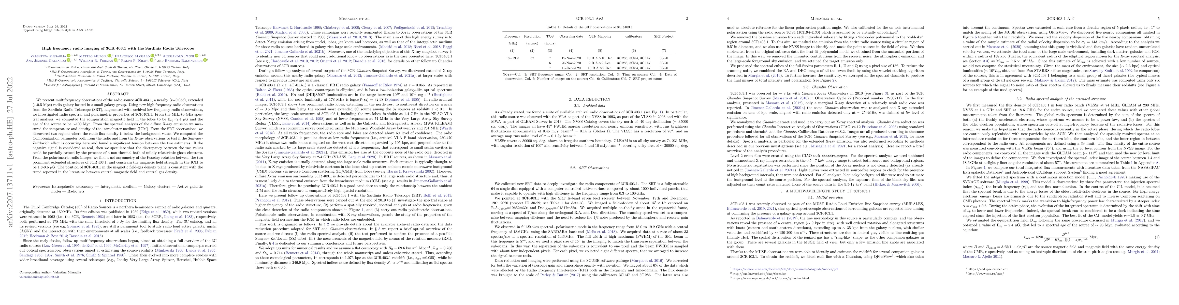 Thumbnail for High frequency radio imaging of 3CR 403.1 with the Sardinia Radio
  Telescope